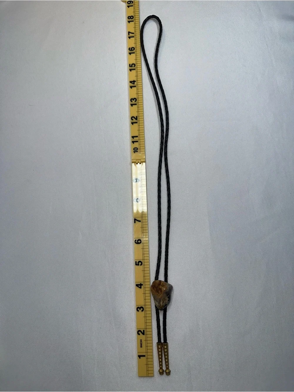 Vintage Polished Banded Agate Gemstone Bolo Tie Brass Tips Western Rockabilly